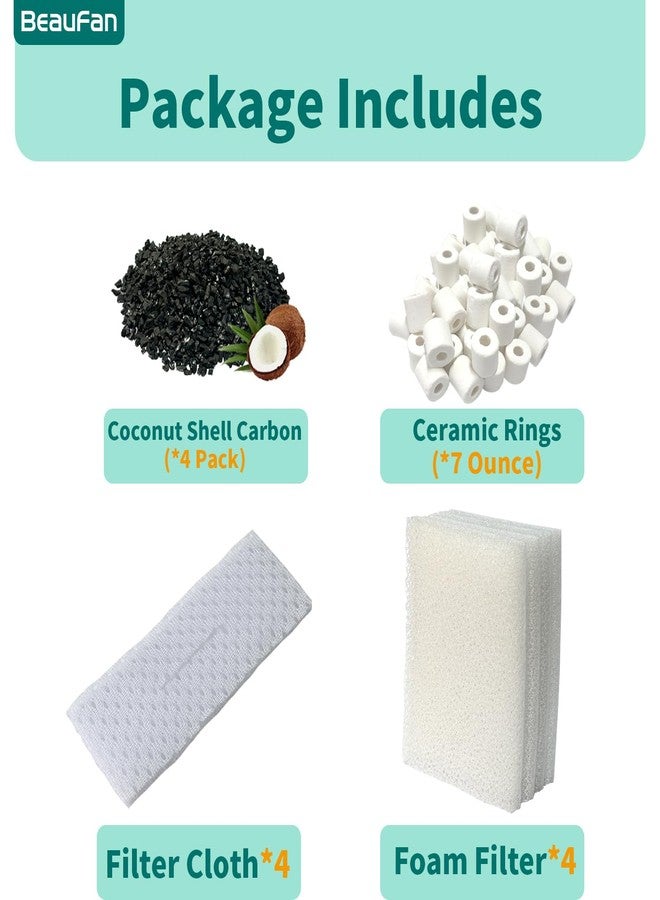 beaufan 2 Aquarium Filter Media Kits Compatible with Fluval C2 (30 Gal) Aquarium Power Filter, Includes 4 Pack Foam Pads, 4 Pack Tarpaulins, 4 Pack Activated Carbons and 1 Pack Ceramic Ring - Image 3